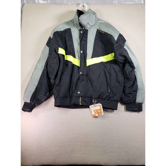 VTG Descente Jacket Mens Large Black Long Sleeve Zip Up Thermal Hooded Jacket - Picture 1 of 11